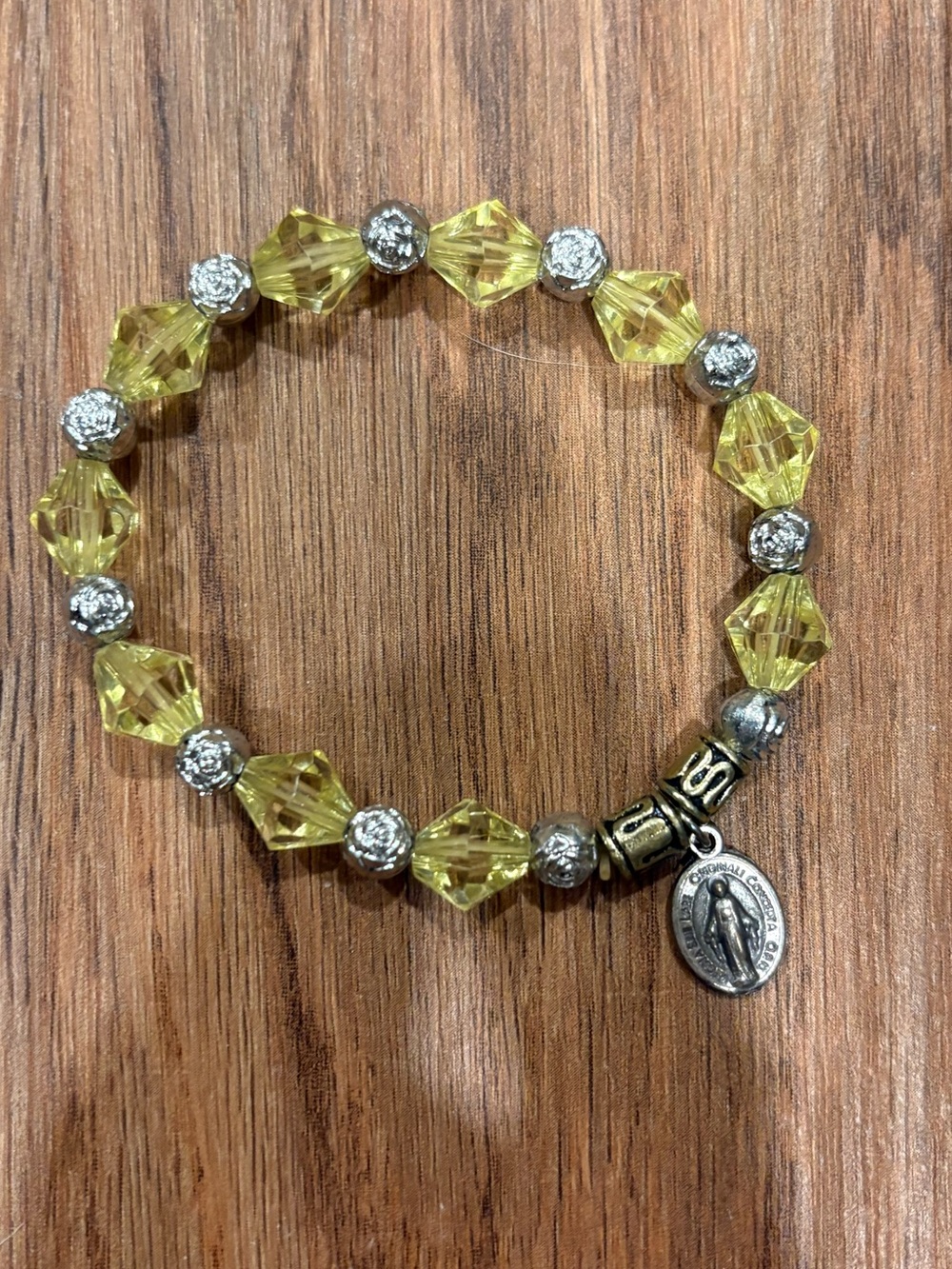 Green and Silver Catholic Marian Handmade Bracelet